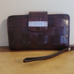 Brighton brown basket weave Woven Organizer Clutch Wristlet with Sleek Design